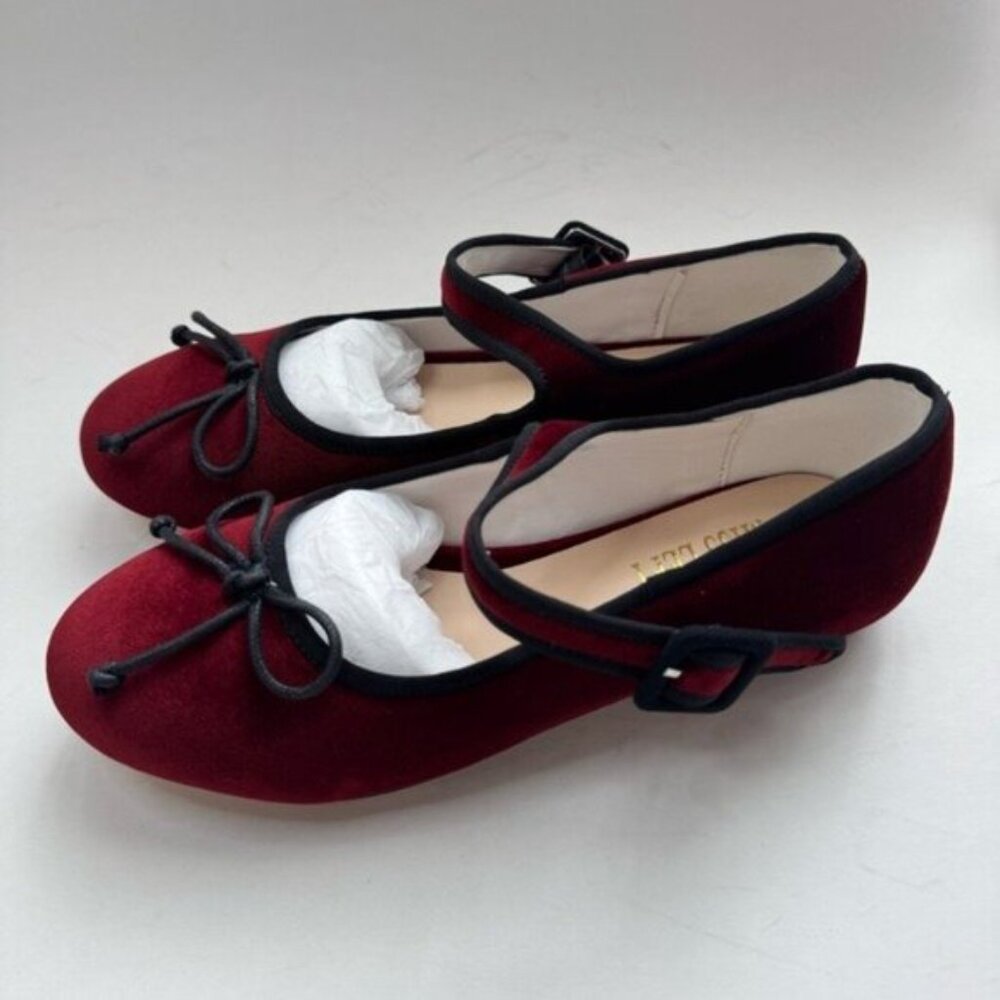 Size 7.5 Miss Left Women Bowknot Ankle Strap Classic Ballet Flats Burgundy - Picture 6 of 13